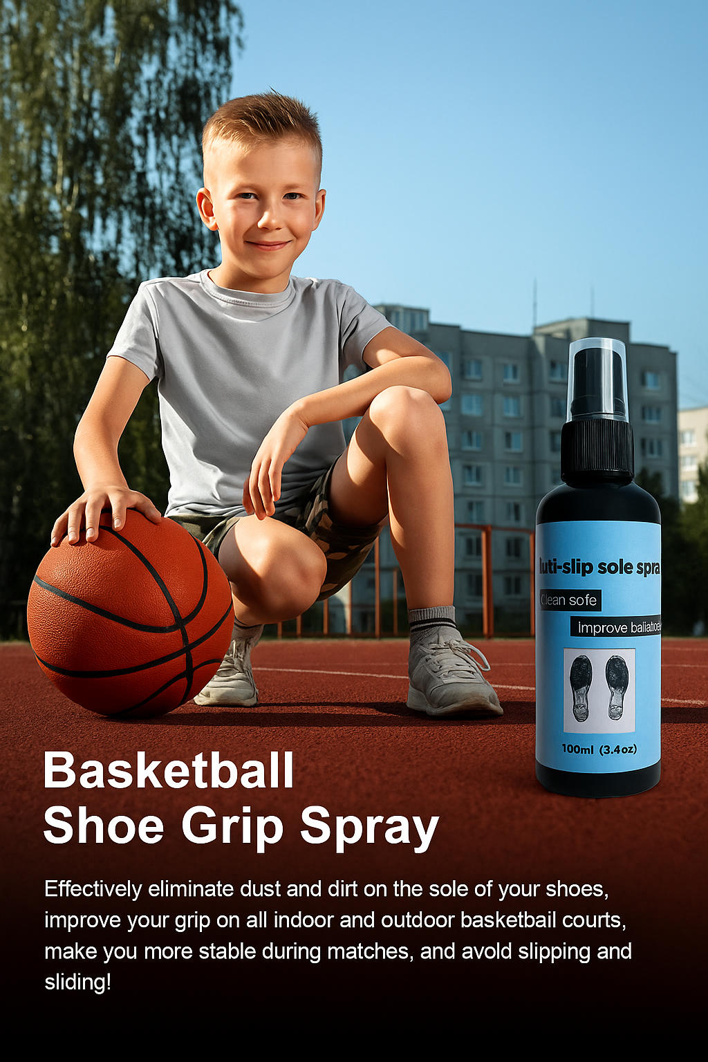 Basketball Shoe Grip Spray โ Anti-Slip Sole Spray for Indoor Court Traction (100ml)