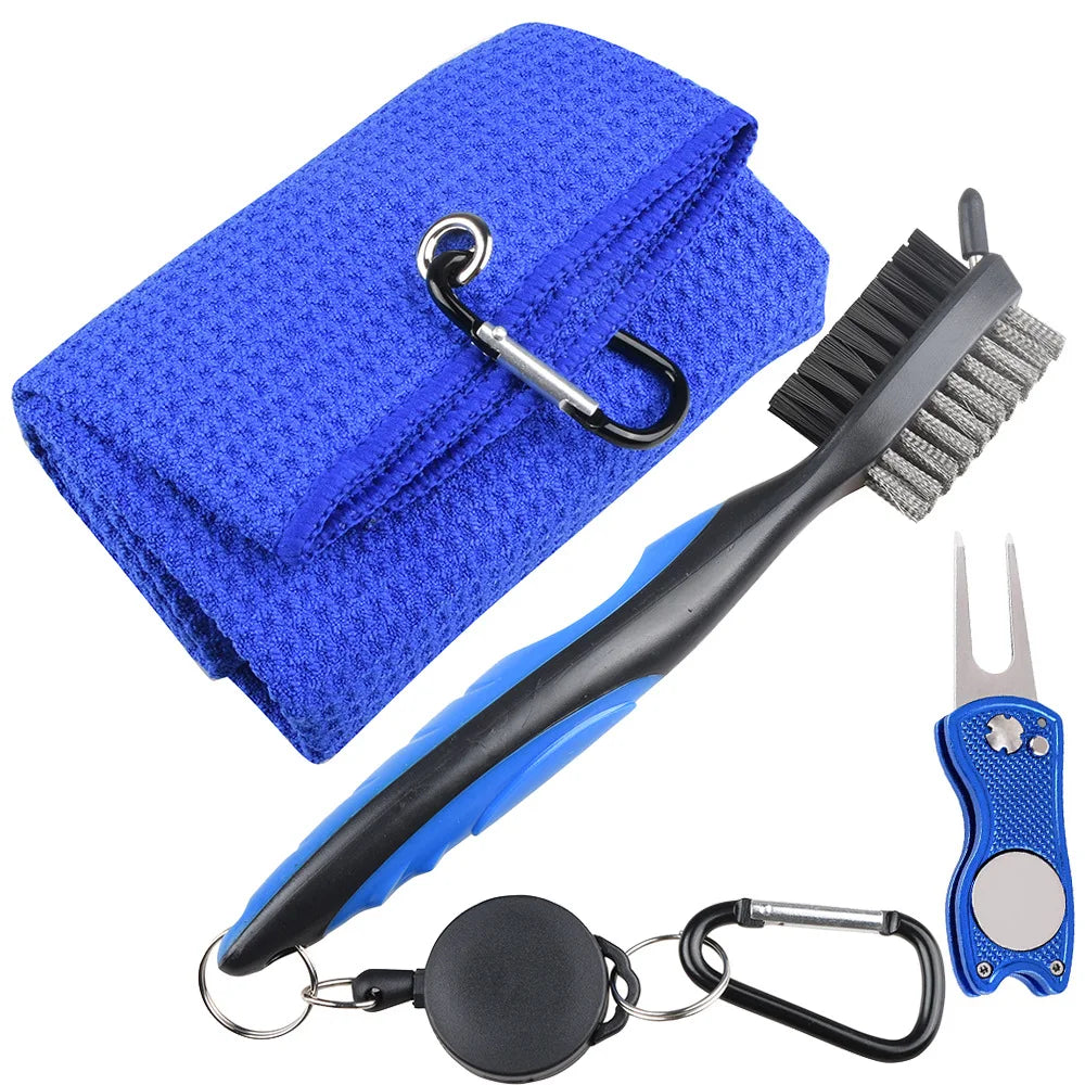 Golf Towel & Cleaning Brush Set – Microfiber Waffle Towel with Groove Cleaner and Turf Repair Tool