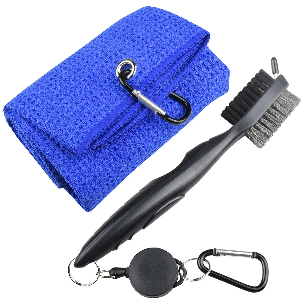 Golf Towel & Cleaning Brush Set – Microfiber Waffle Towel with Groove Cleaner and Turf Repair Tool