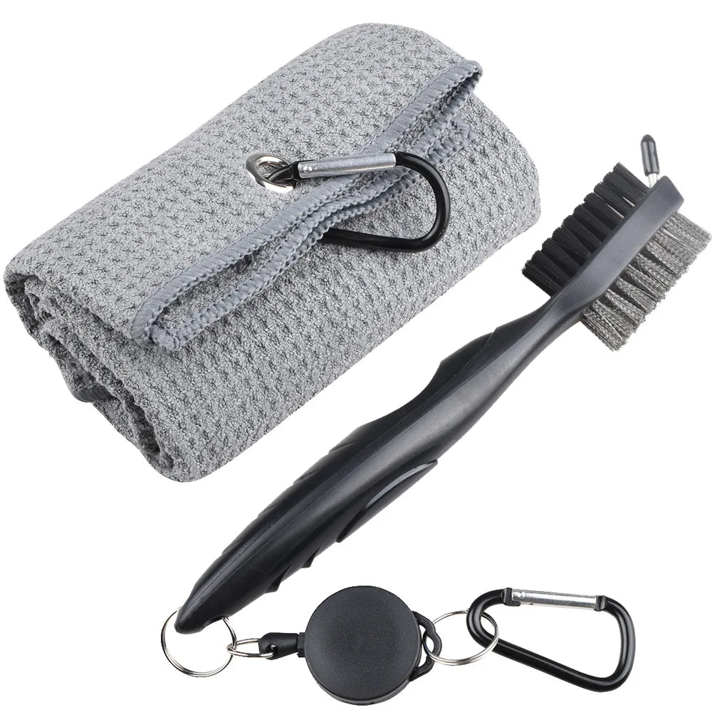 Golf Towel & Cleaning Brush Set – Microfiber Waffle Towel with Groove Cleaner and Turf Repair Tool