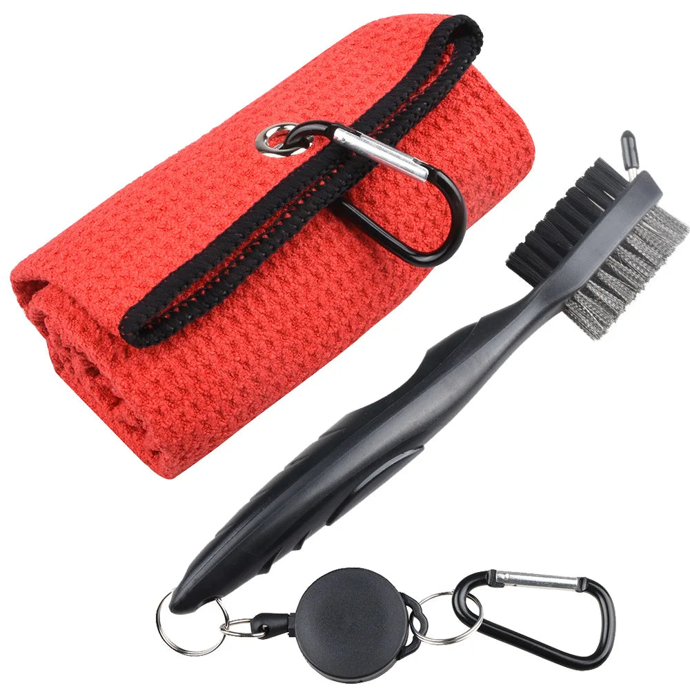 Golf Towel & Cleaning Brush Set – Microfiber Waffle Towel with Groove Cleaner and Turf Repair Tool