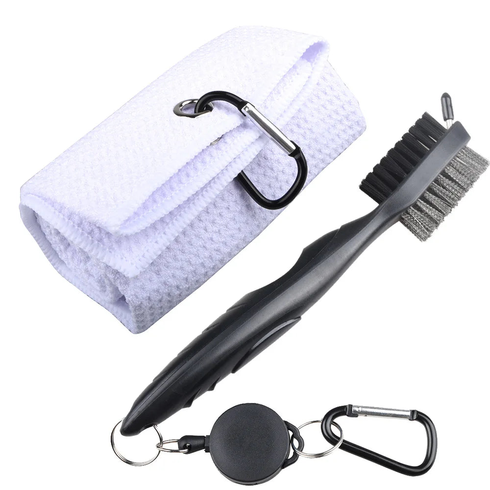 Golf Towel & Cleaning Brush Set – Microfiber Waffle Towel with Groove Cleaner and Turf Repair Tool
