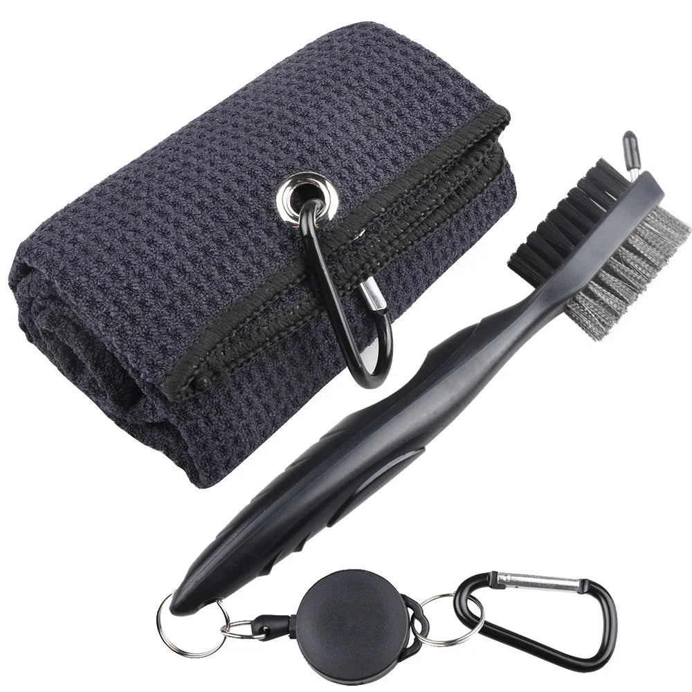 Golf Towel & Cleaning Brush Set – Microfiber Waffle Towel with Groove Cleaner and Turf Repair Tool