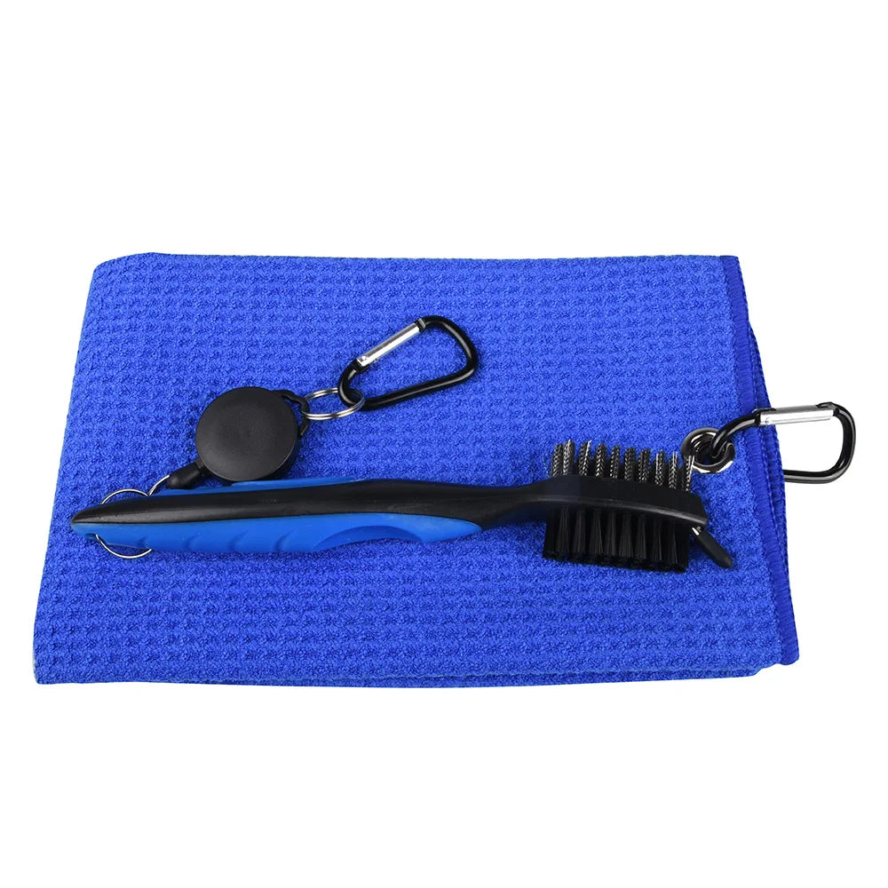 Golf Towel & Cleaning Brush Set – Microfiber Waffle Towel with Groove Cleaner and Turf Repair Tool